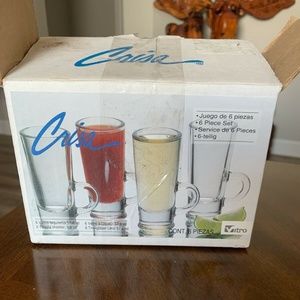 Crisa Set of 6 New VTG Low Handle Tequila Shooter Glasses Heavy Weighted Base